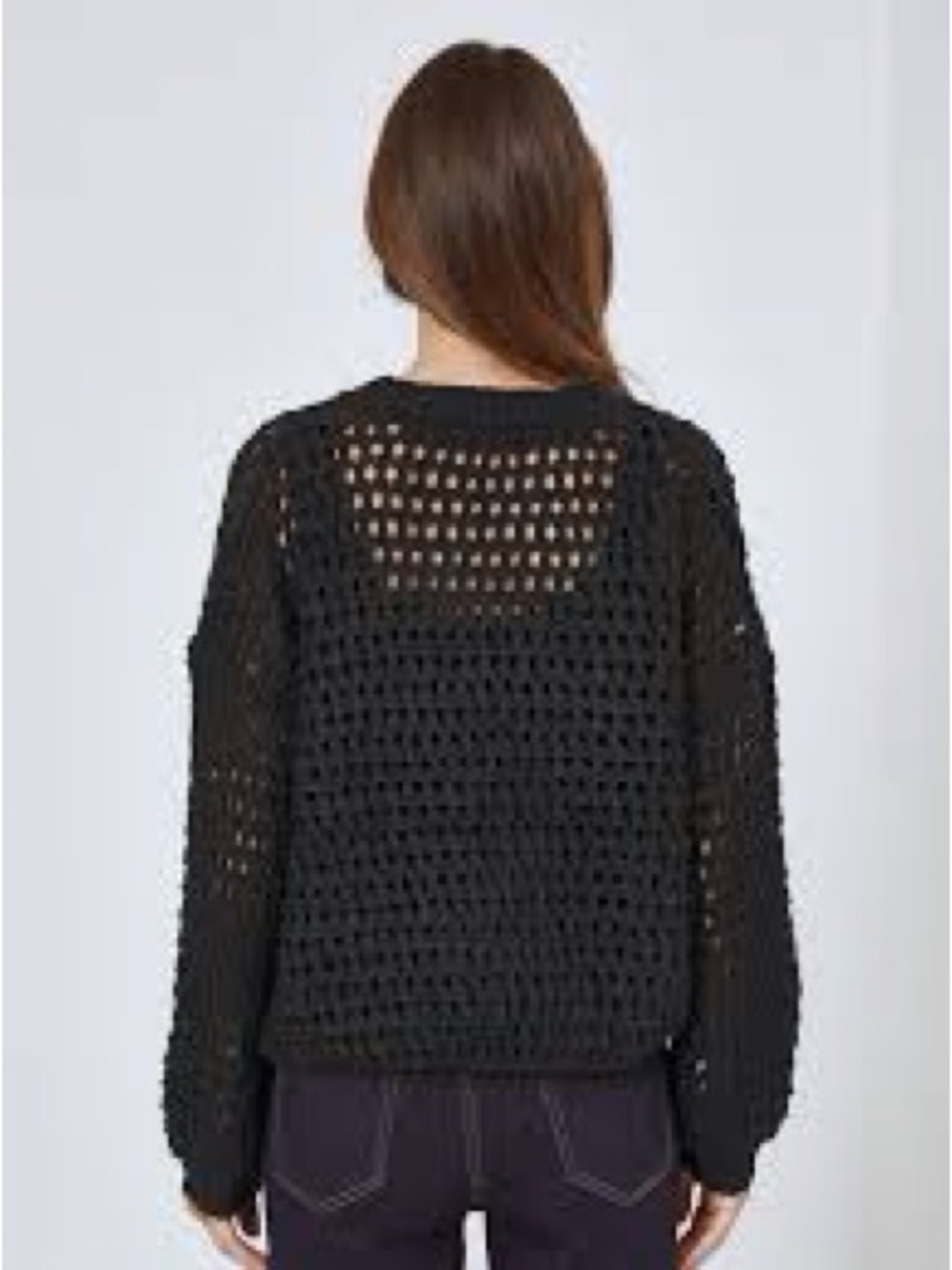 Cotton on  Black V-Neck Openwork Knit Sweater
